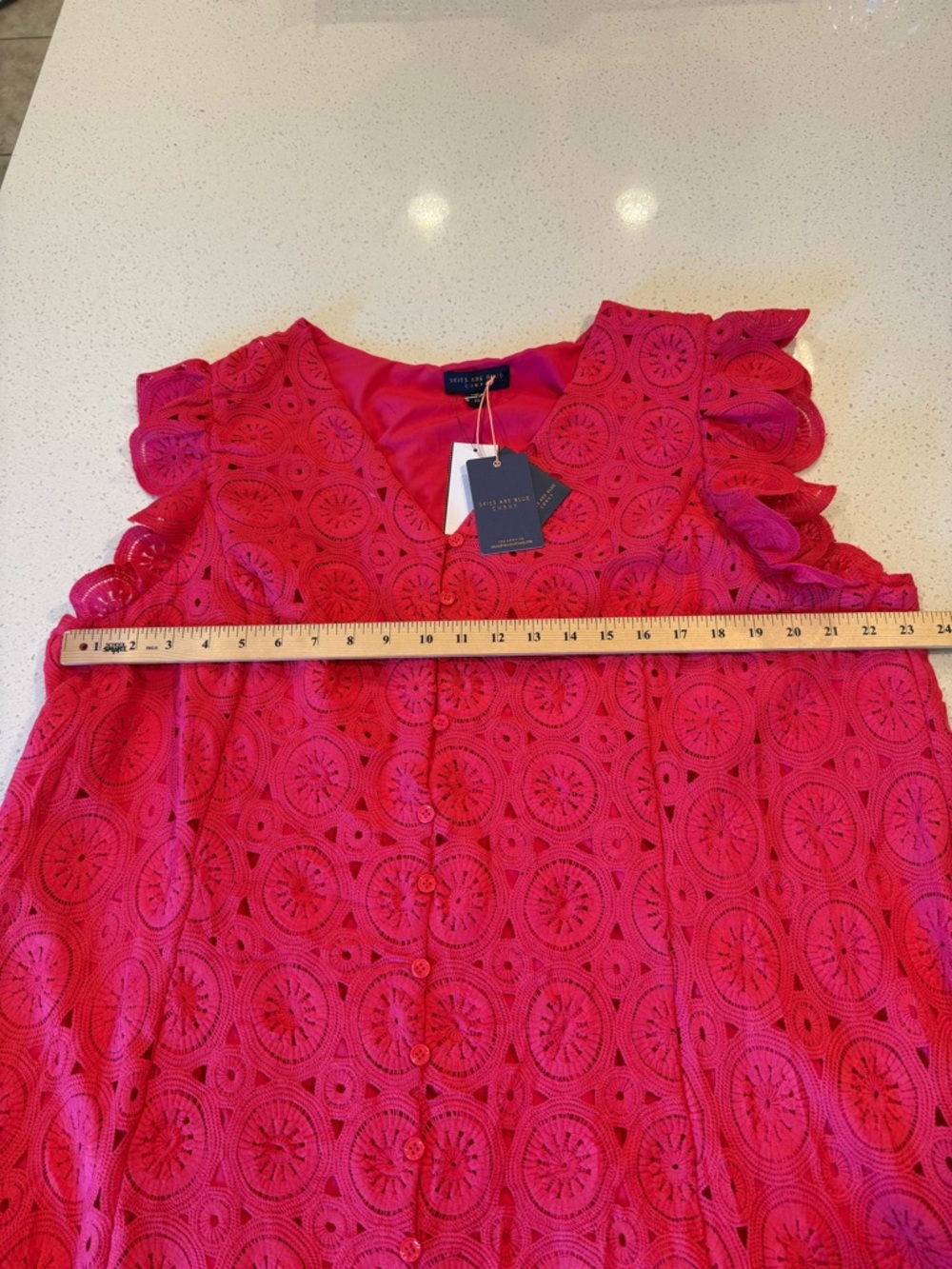 Skies are Blue Raspberry Sorbet Ruffle Sleeve Button Front Knee Length Dress NEW - Picture 12 of 15